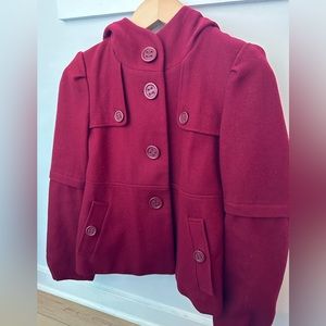 Anthropologie Elevenes red wool coat. Great fit, cute hood accent.